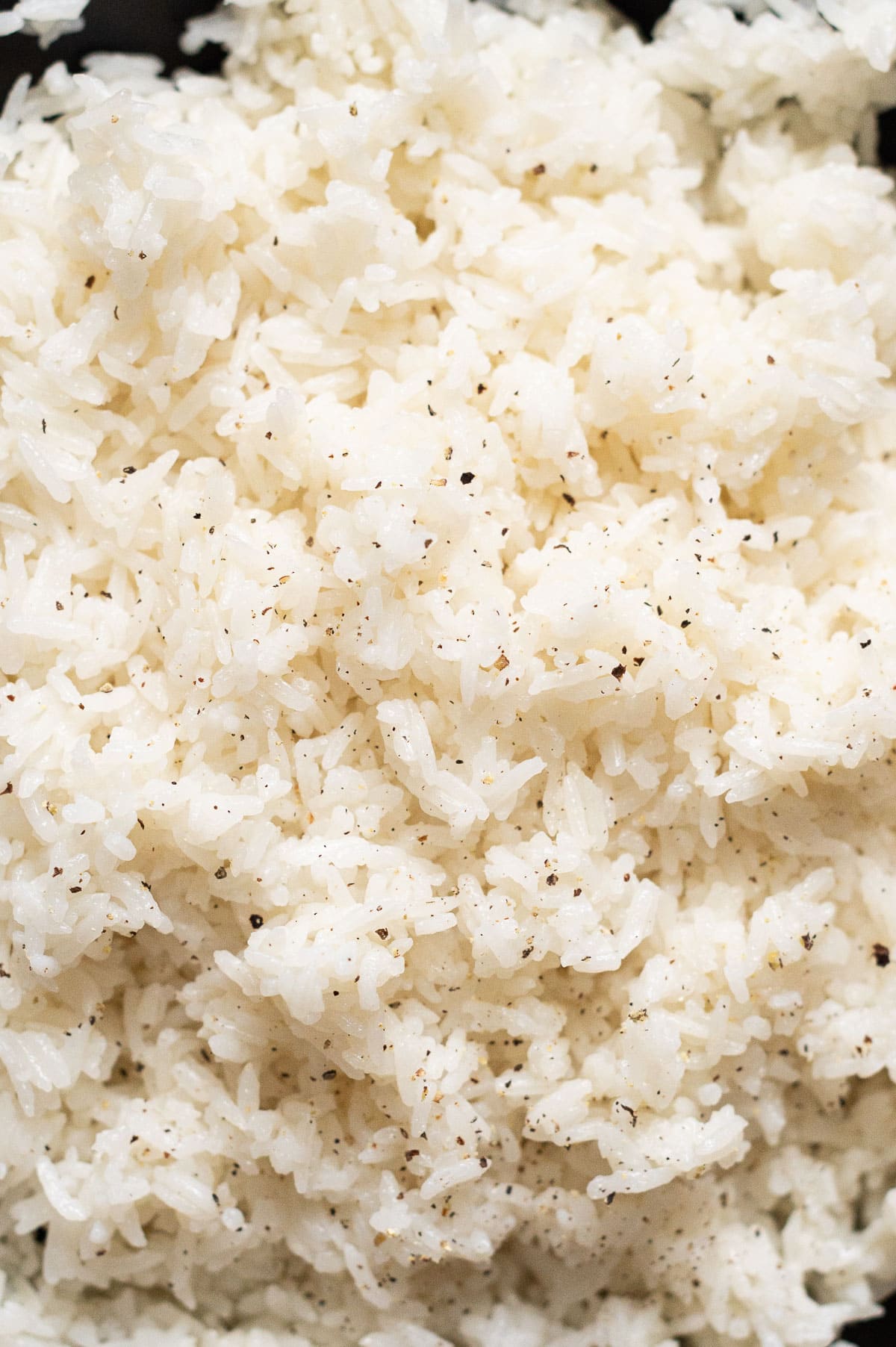 Close up of cooked rice garnished with pepper.