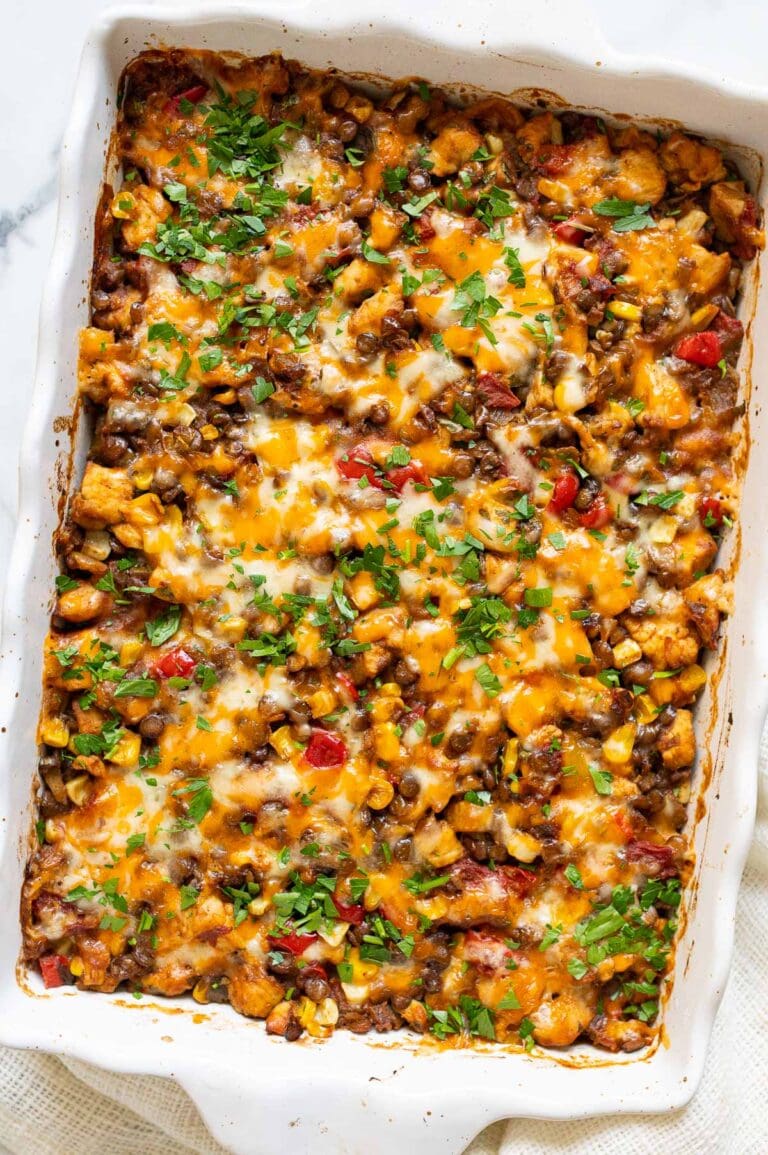 Tex Mex Chicken and Lentil Casserole - iFoodReal.com