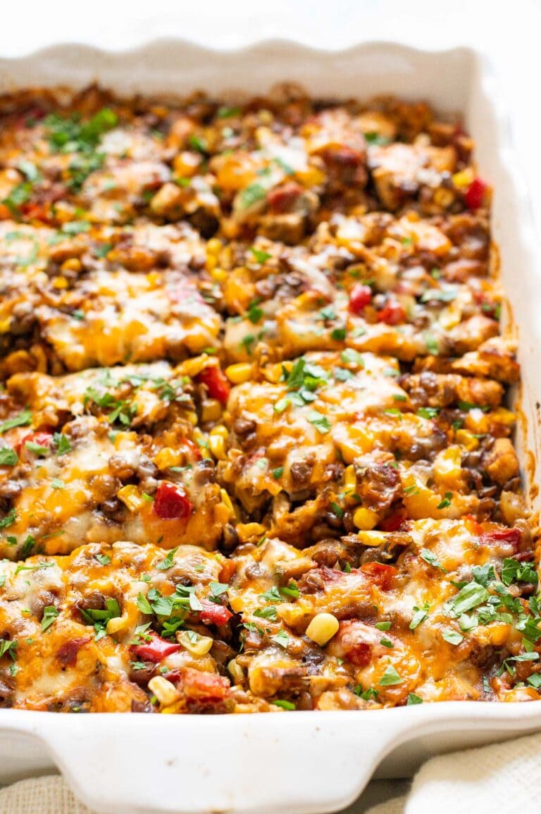 Tex Mex Chicken and Lentil Casserole - iFoodReal.com