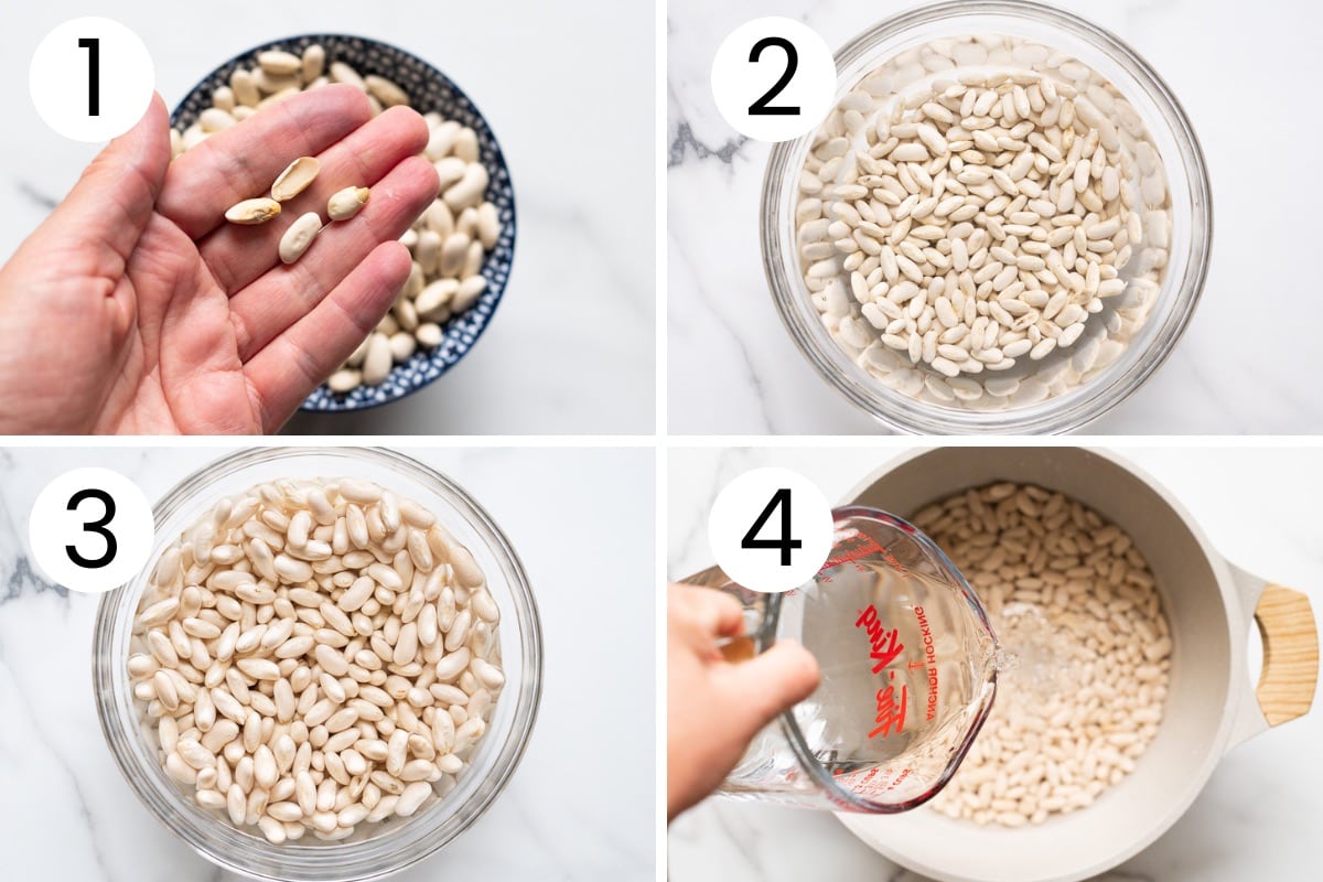 Step by step process how to sort and soak dried beans.