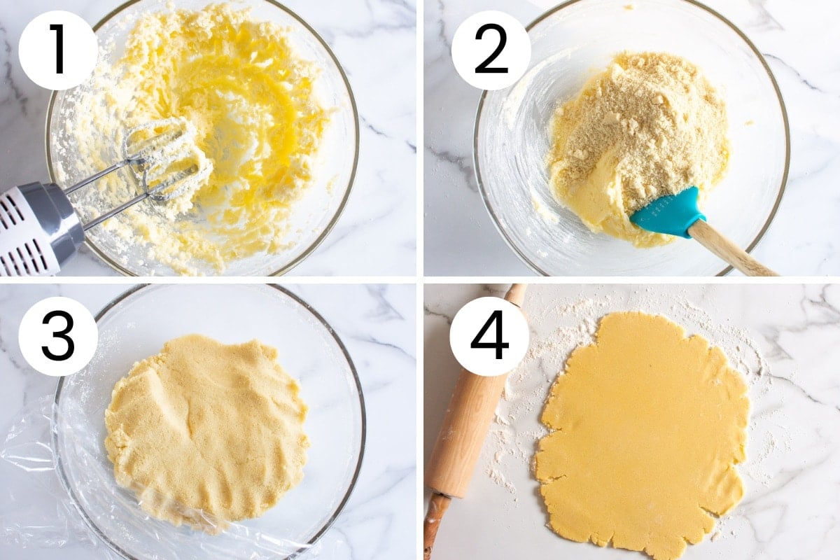 Step by step process how to make the dough for almond flour shortbread cookies.