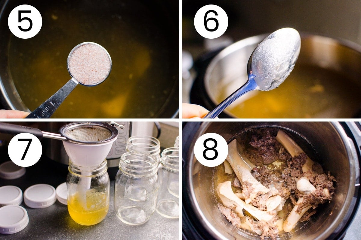Step by step process how to season and store bone broth.