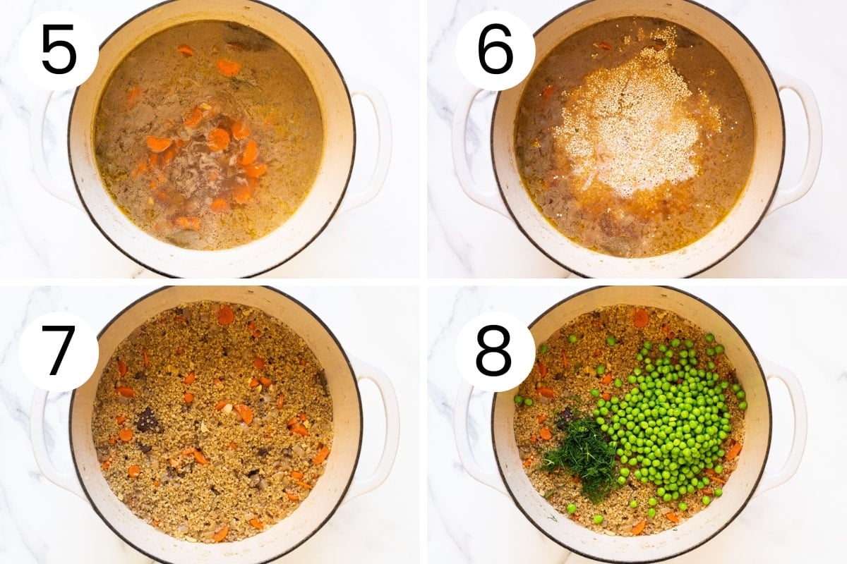 Step by step process how to make quinoa stew with beef on the stove.