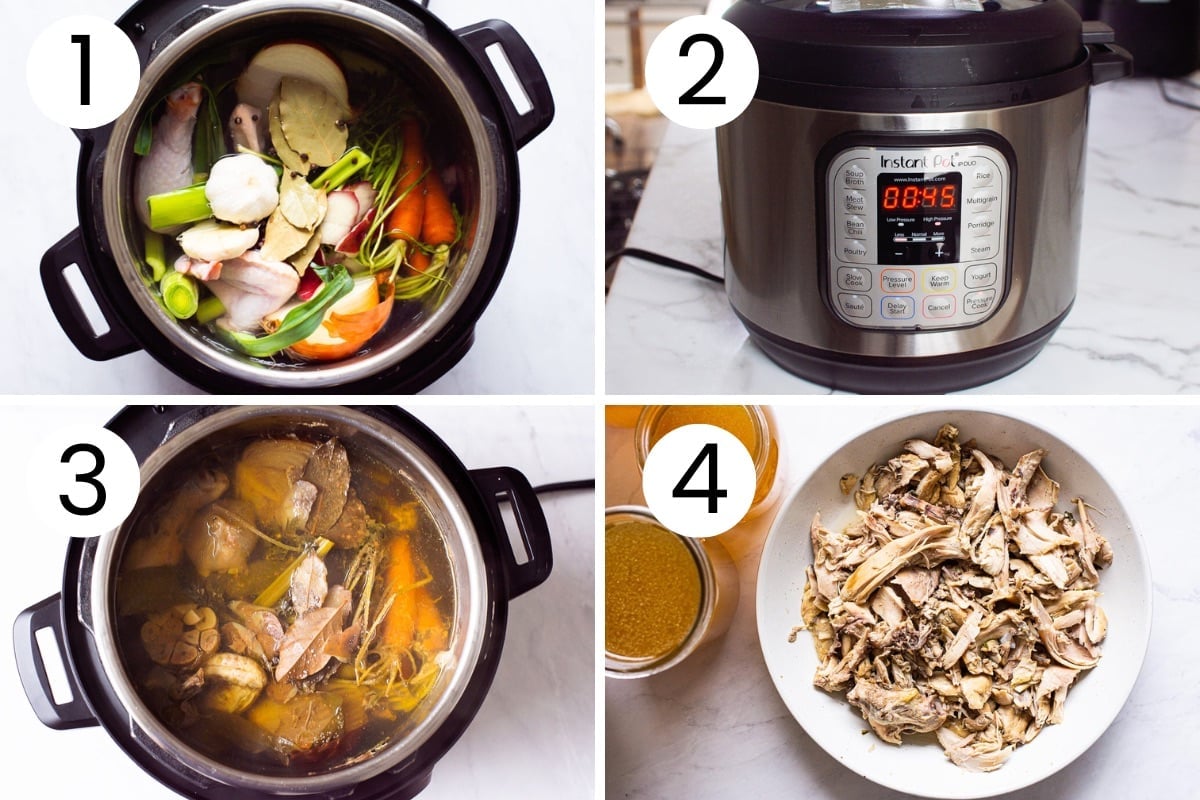 Step by step process how to make chicken broth in instant pot.
