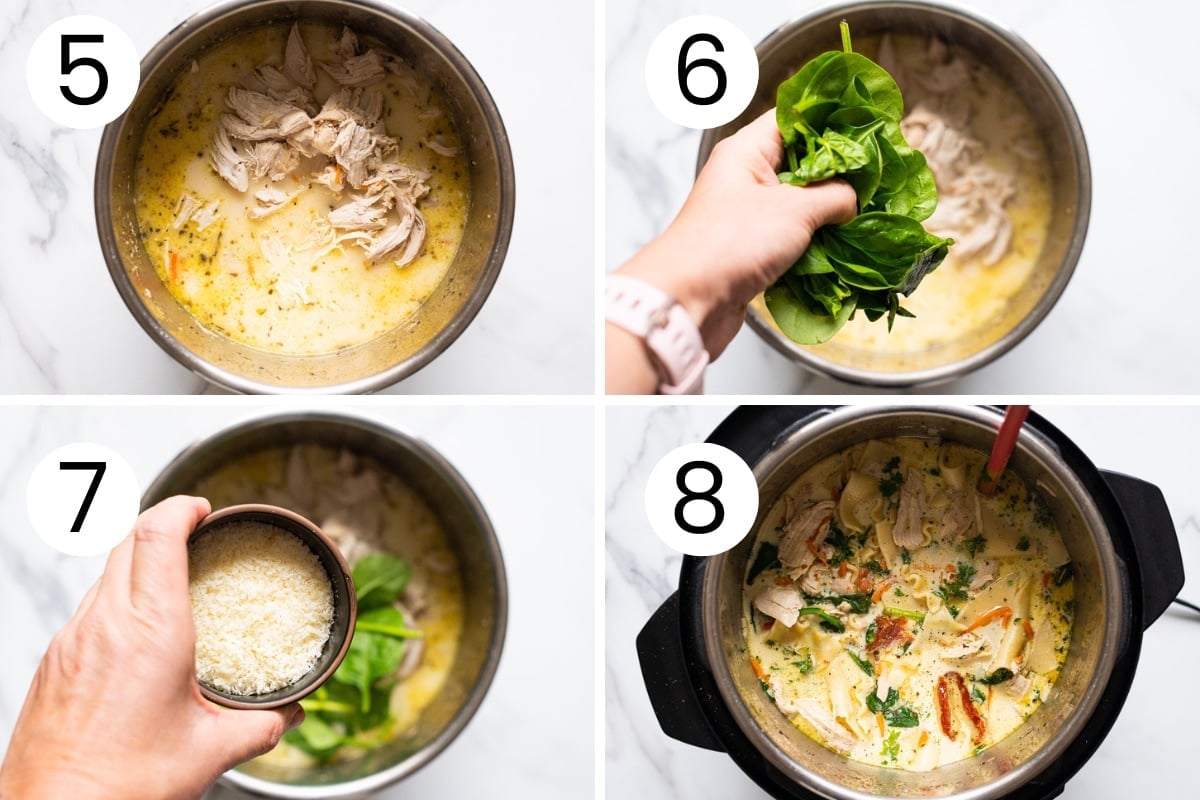  process how to finish and season chicken lasagna soup in pressure cooker.