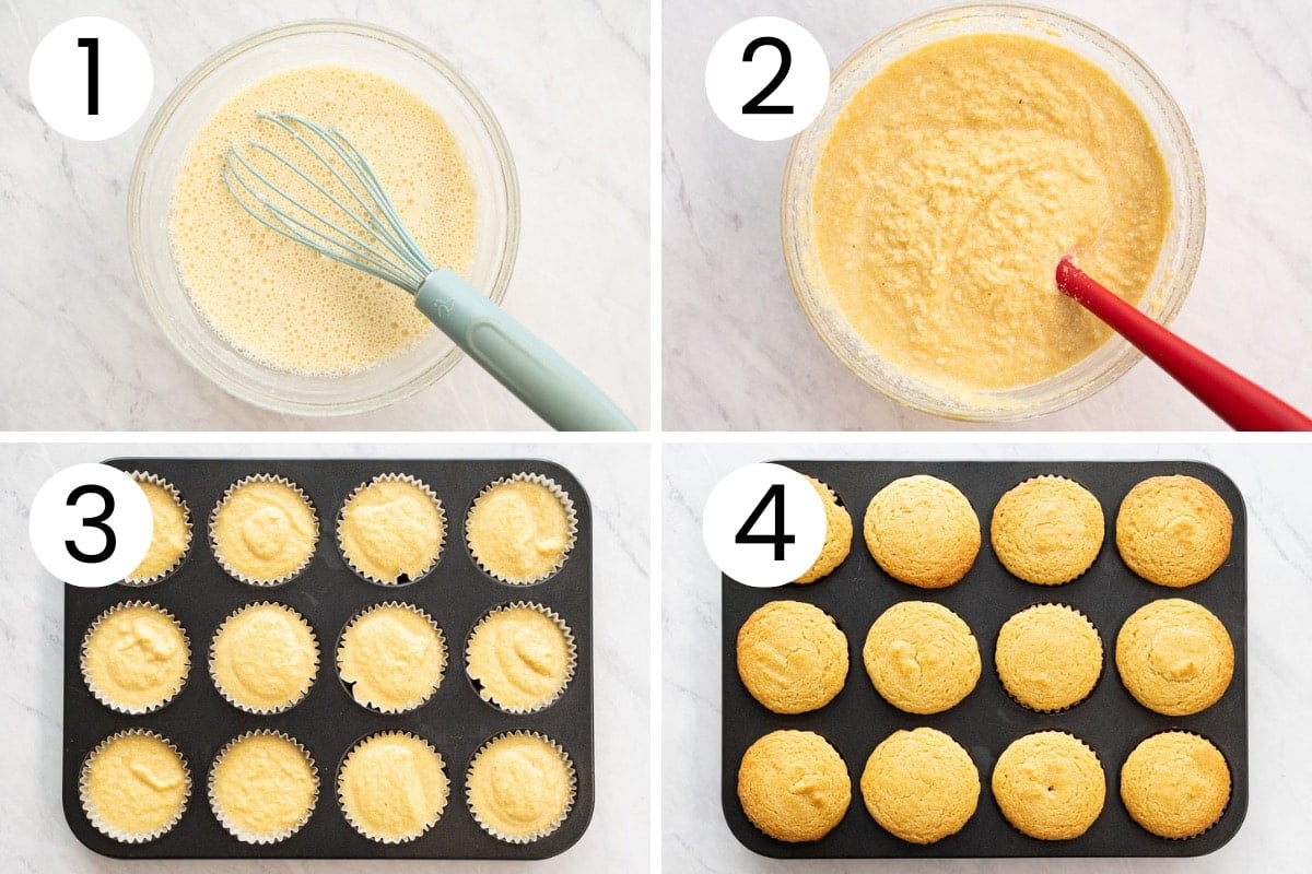 Step by step process how to make healthy cornbread muffins.