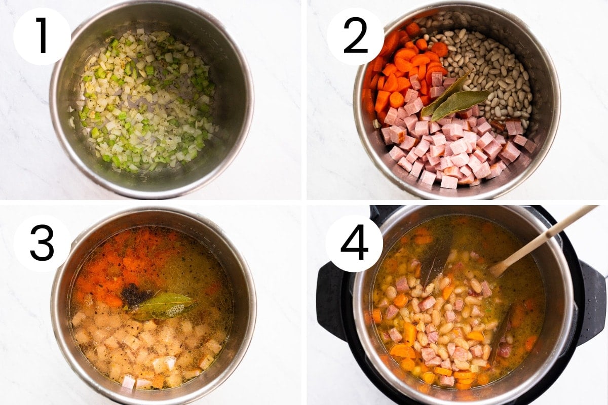Step by step process how to make ham and bean soup in instant pot.