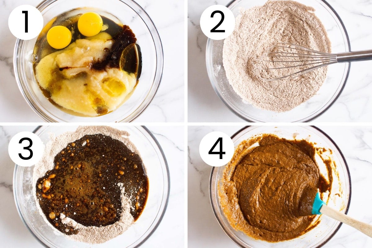 process how to make batter for healthy gingerbread loaf.