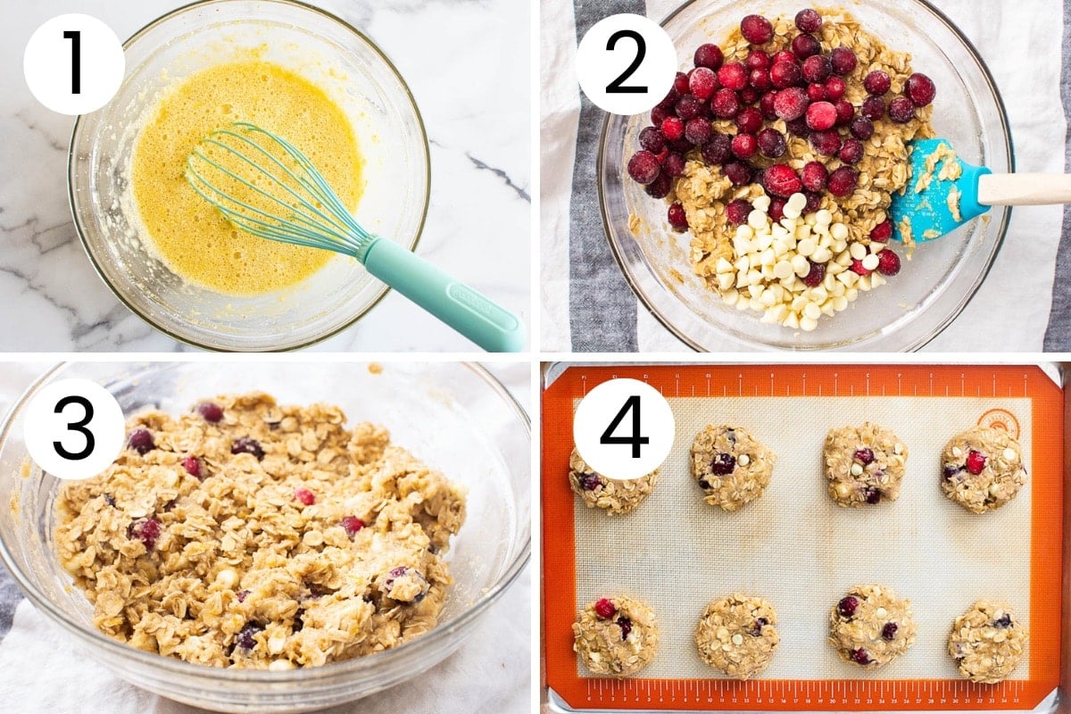 Step by step process how to make healthy oatmeal cranberry cookies.