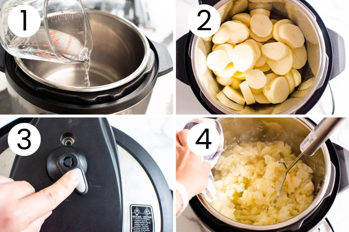 Step by step process how to make mashed potatoes in Instant Pot.