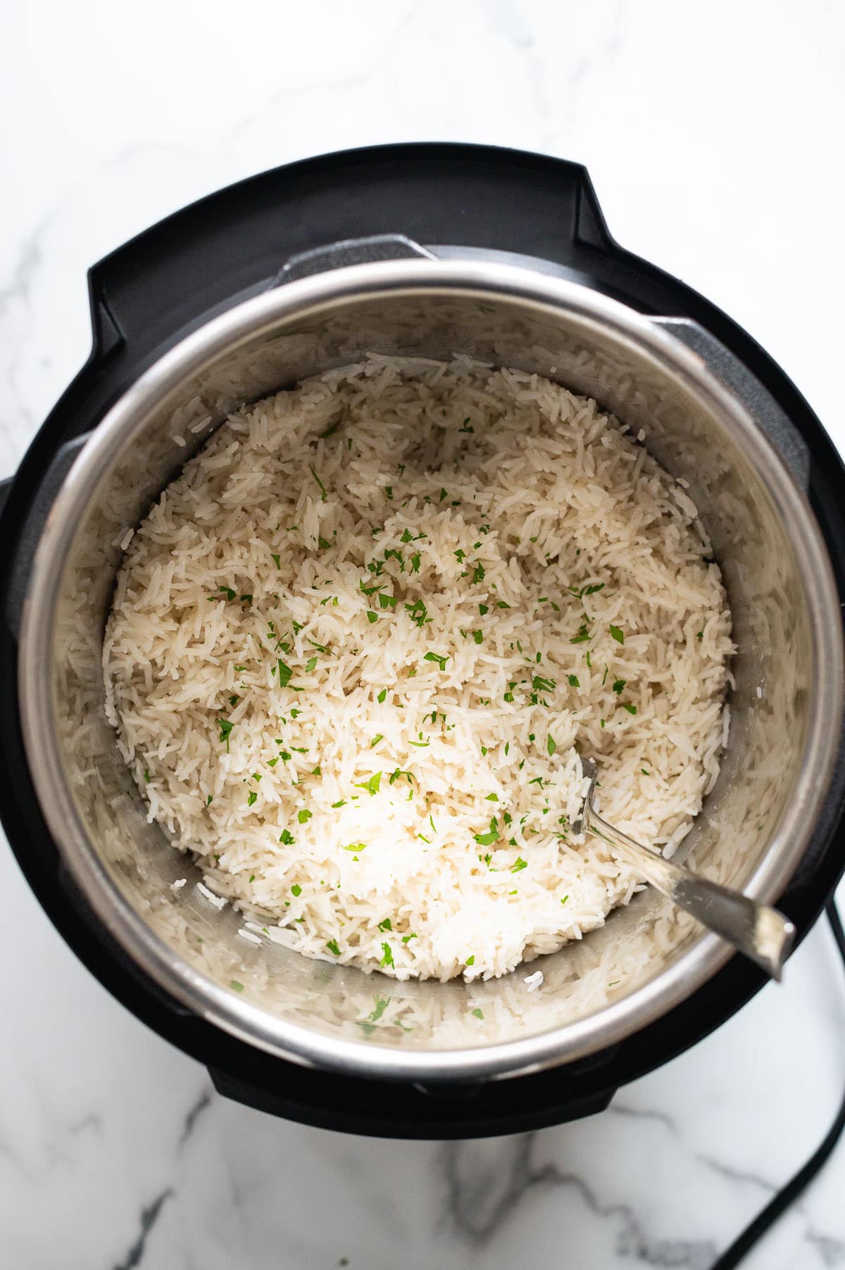 Cooked coconut rice in instant pot.