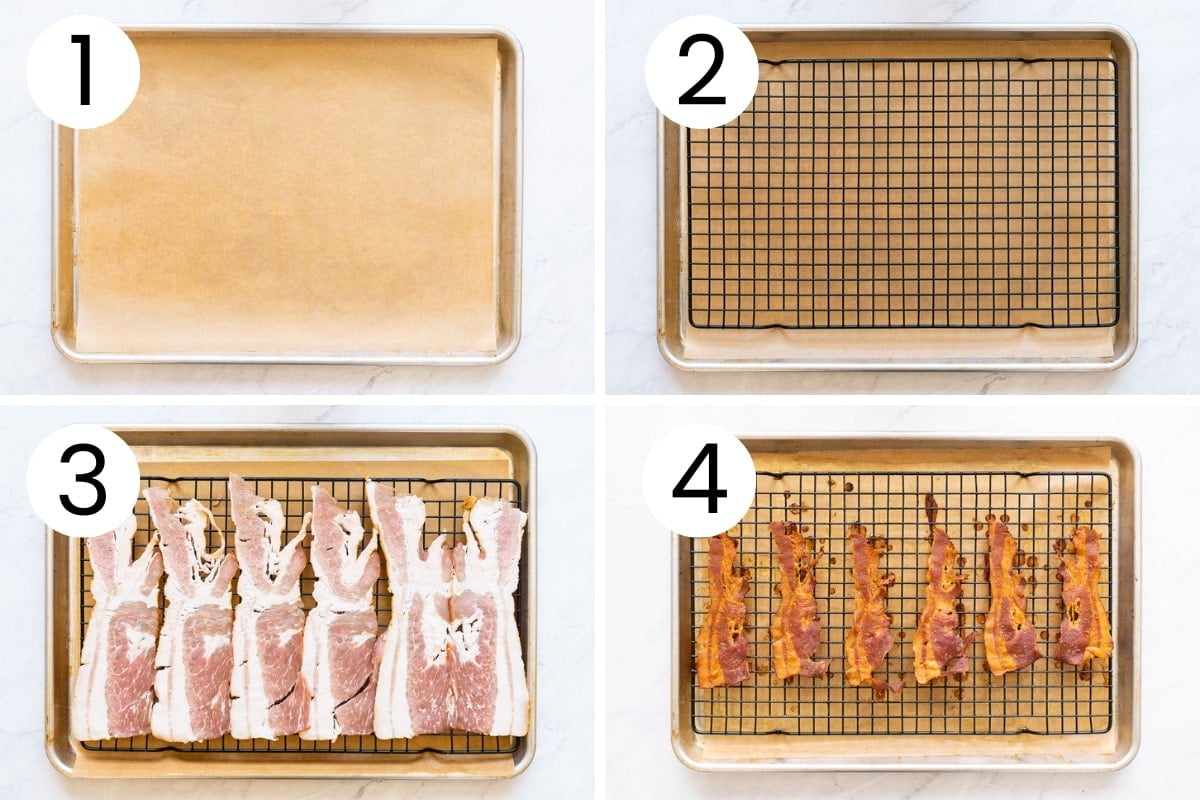 Step by step process how to cook bacon in the oven.