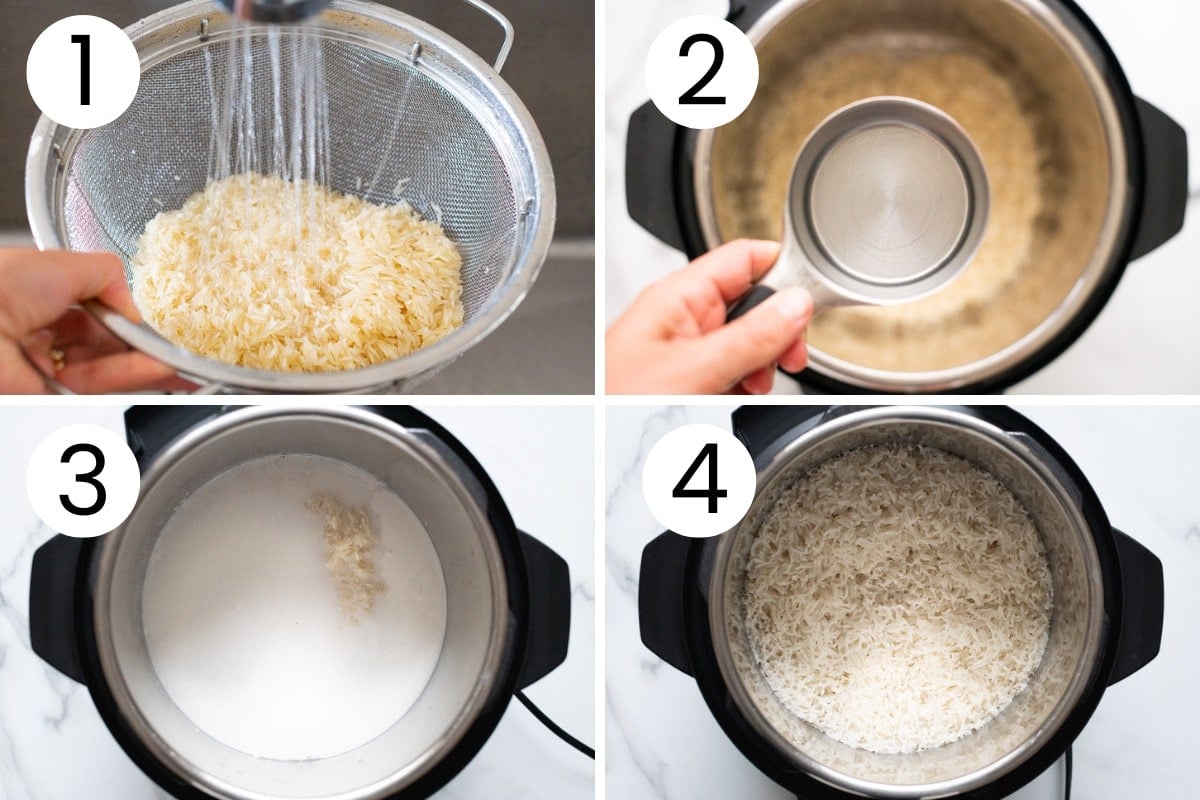 Step by step process how to cook coconut rice in instant pot.