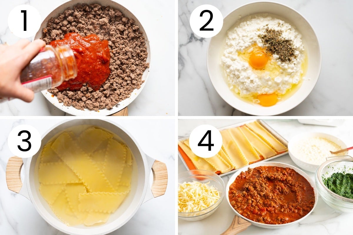 Step by step process how to make lasagna with cottage cheese.