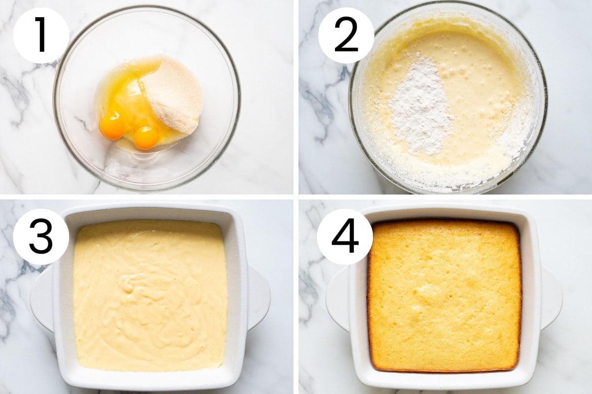 Step by step process how to make greek yogurt cake.