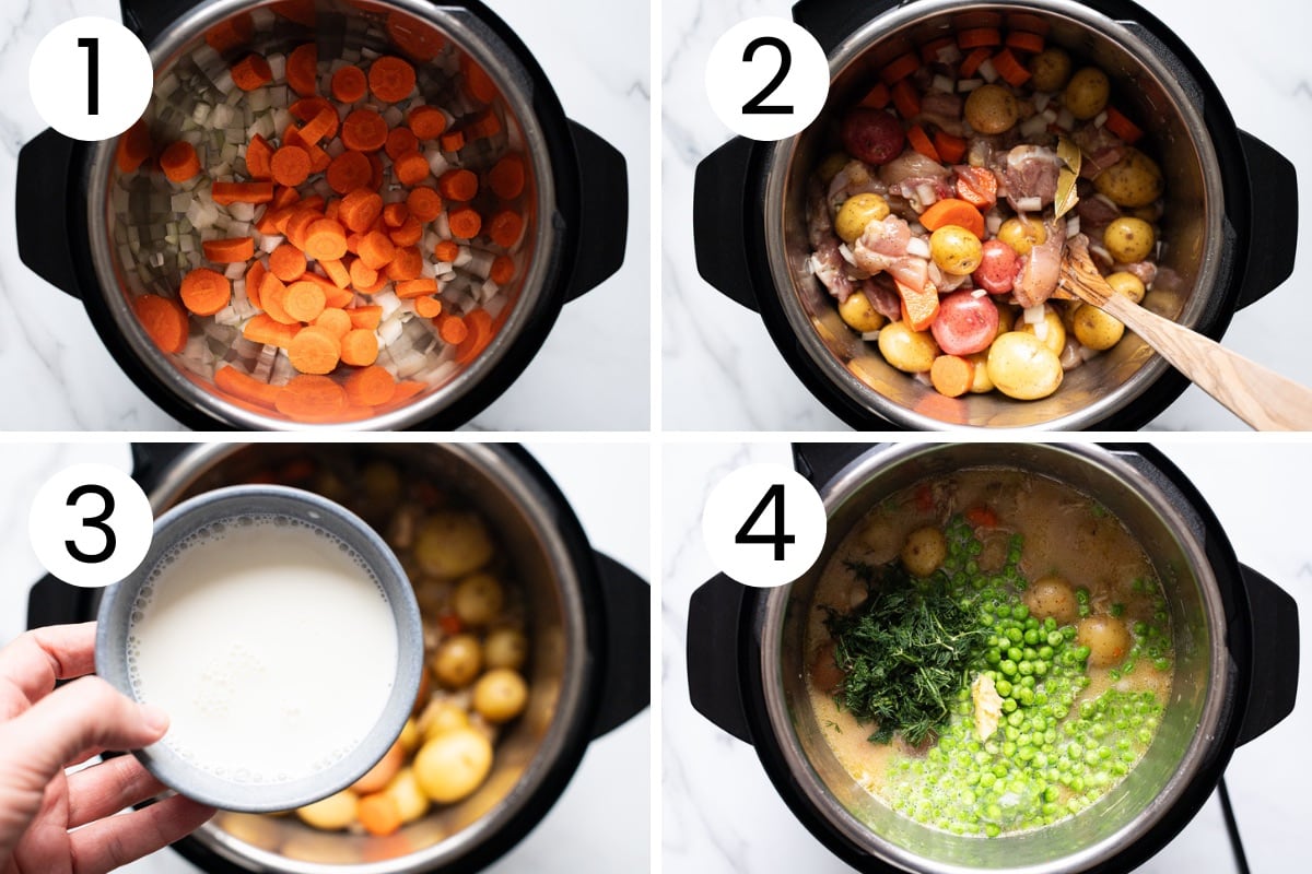 Step by step process how to make chicken stew in instant pot.