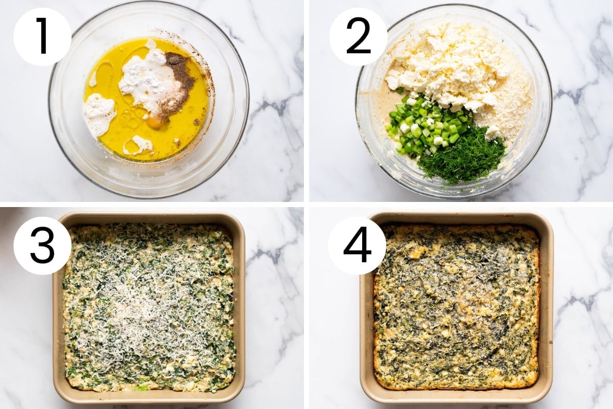Step  process how to make spinach and feta brownies.