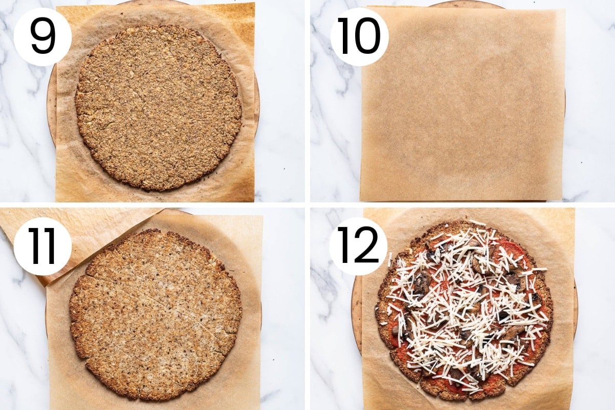 Step by step process how to bake vegan cauliflower pizza crust.