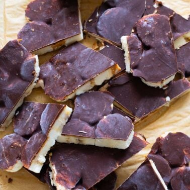 Banana bark slices on parchment paper.