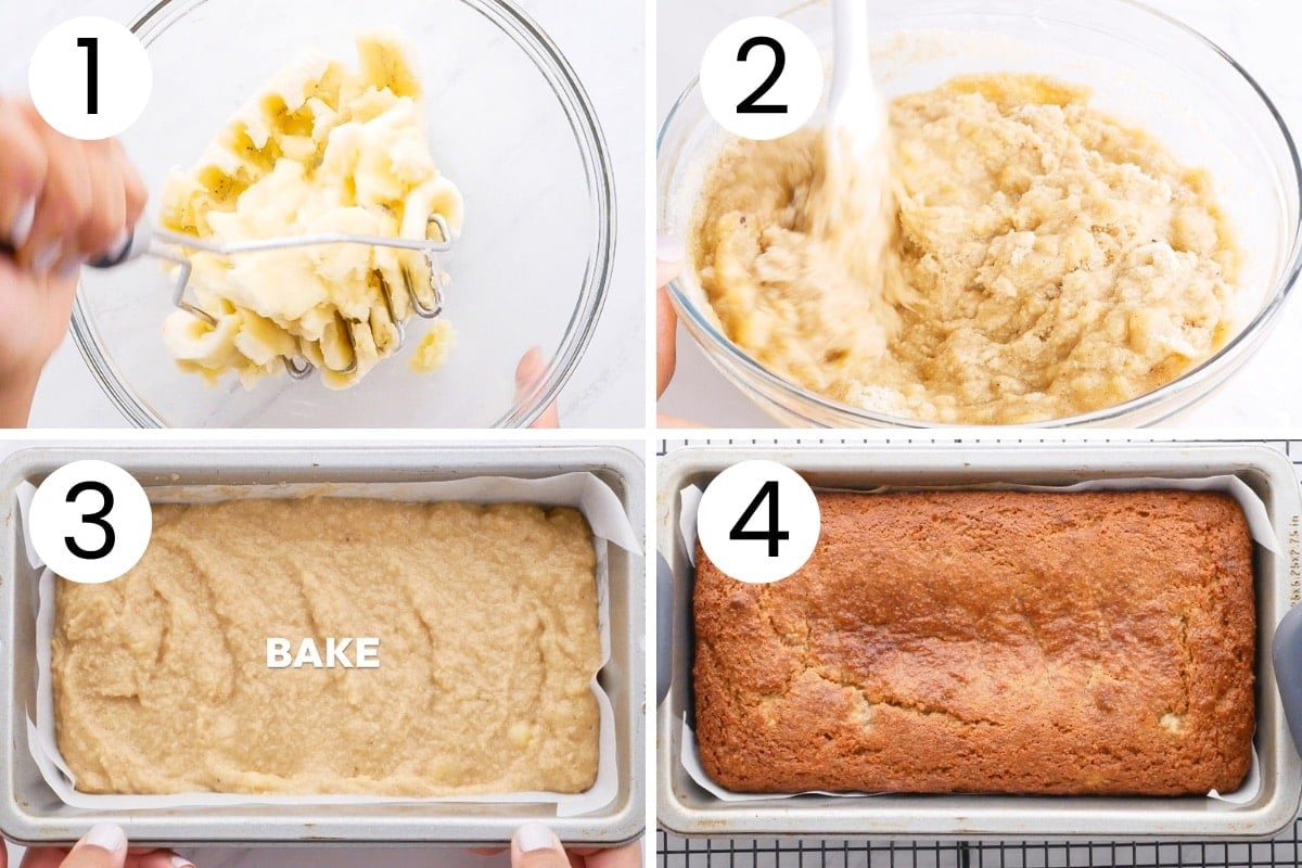 Step by step process how to make almond flour banana bread.