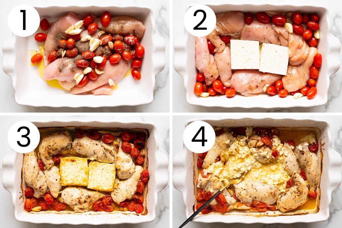 Step by step process how to make feta chicken bake.