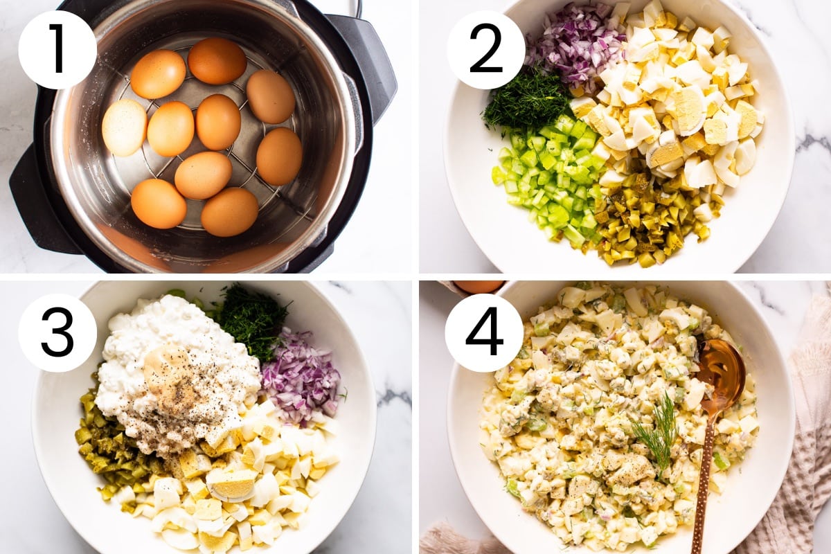 Step by step process how to make cottage cheese egg salad.