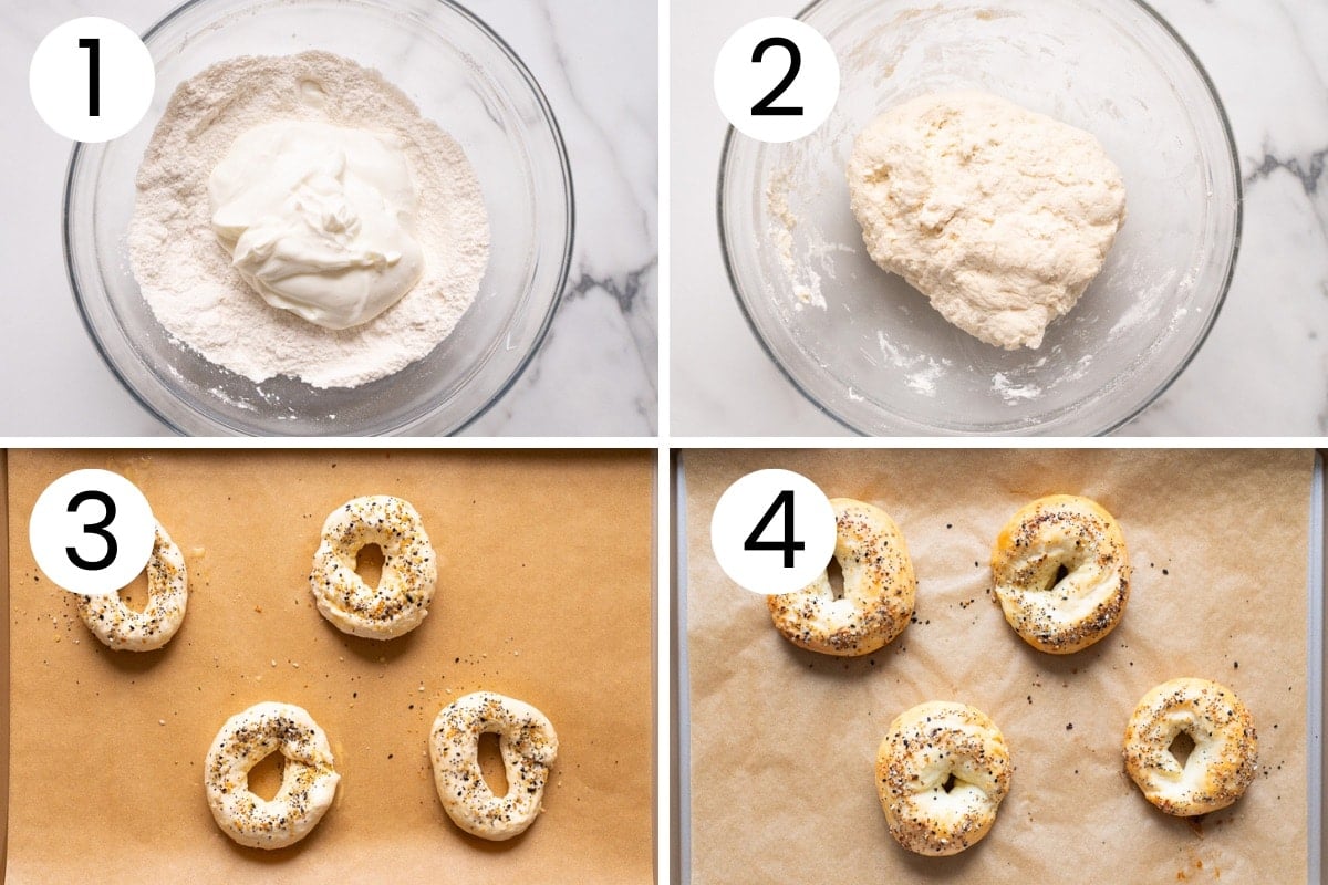 Step by step process how to make bagels with Greek yogurt.