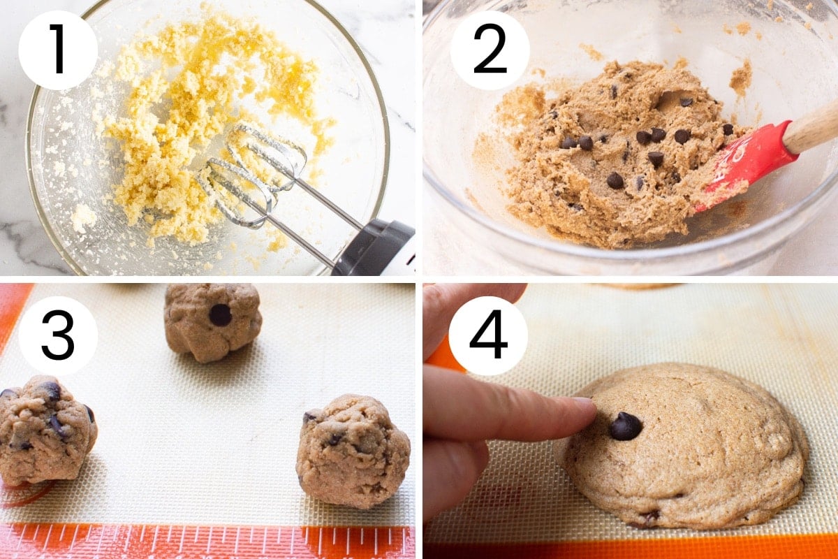 Step by step process how to make healthy chocolate chip cookies.