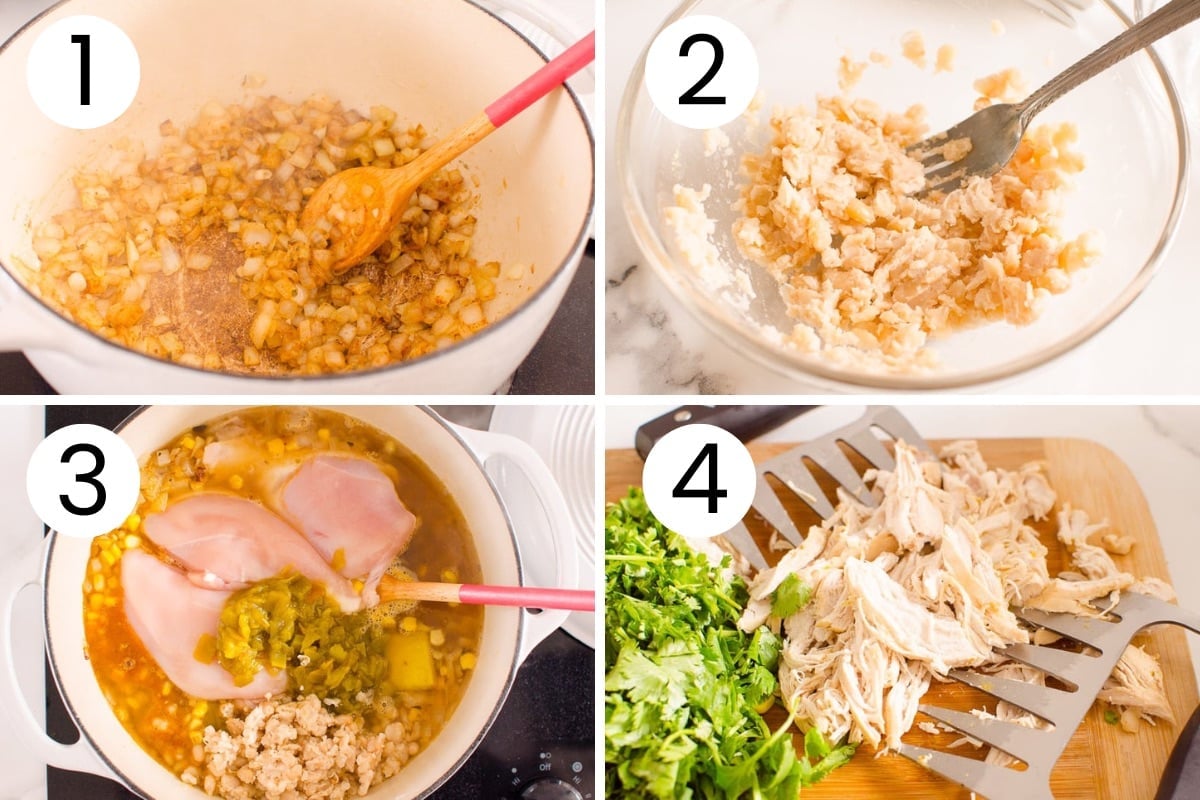 Step by step process how to make healthy white chicken chili on the stove.
