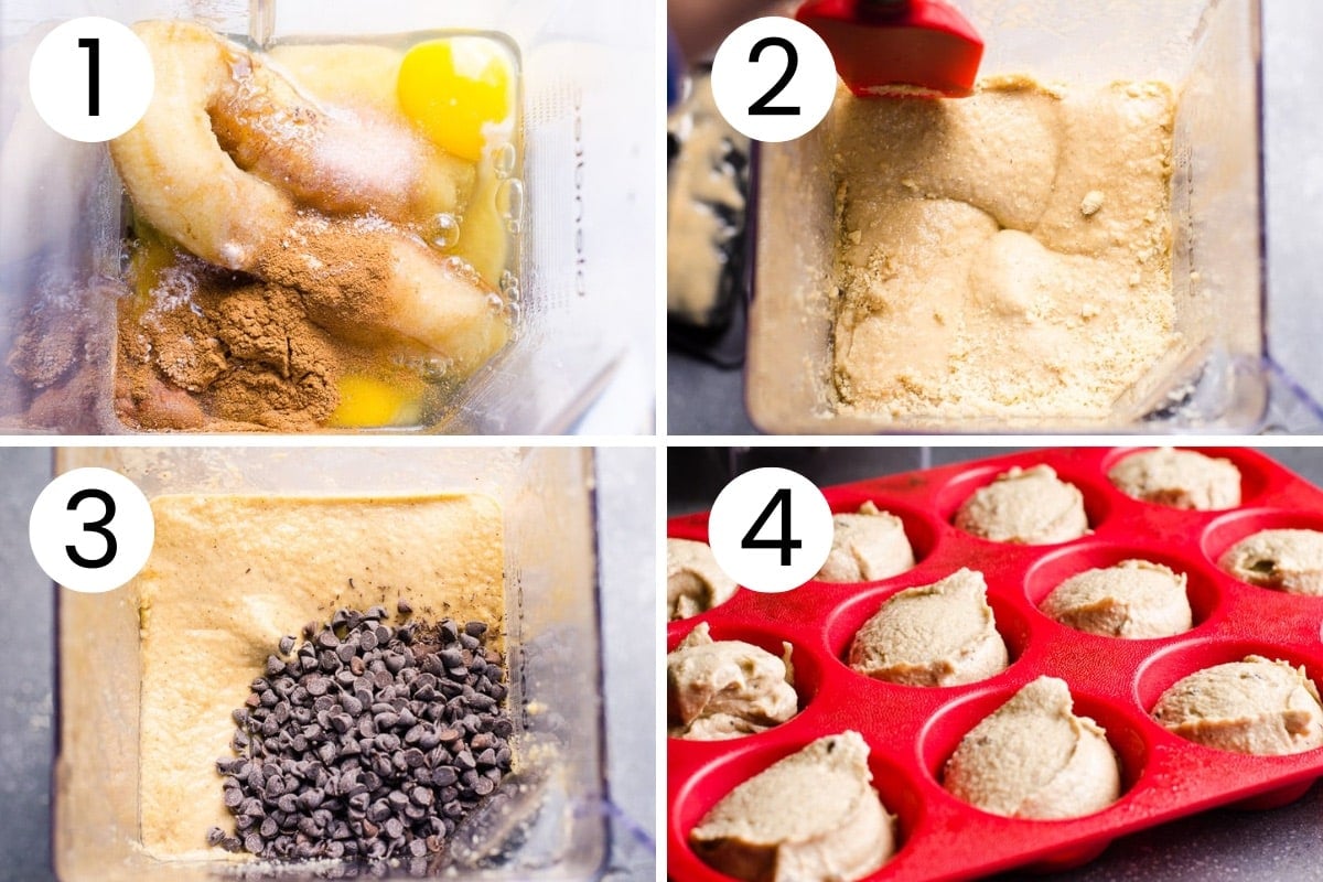 Step by step process how to make banana muffins with almond flour.
