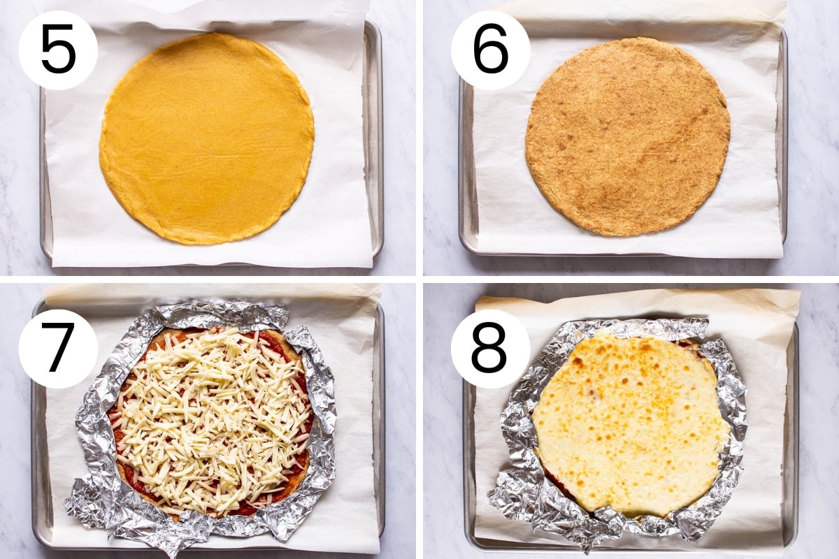 Step by step process how to bake almond flour pizza crust.