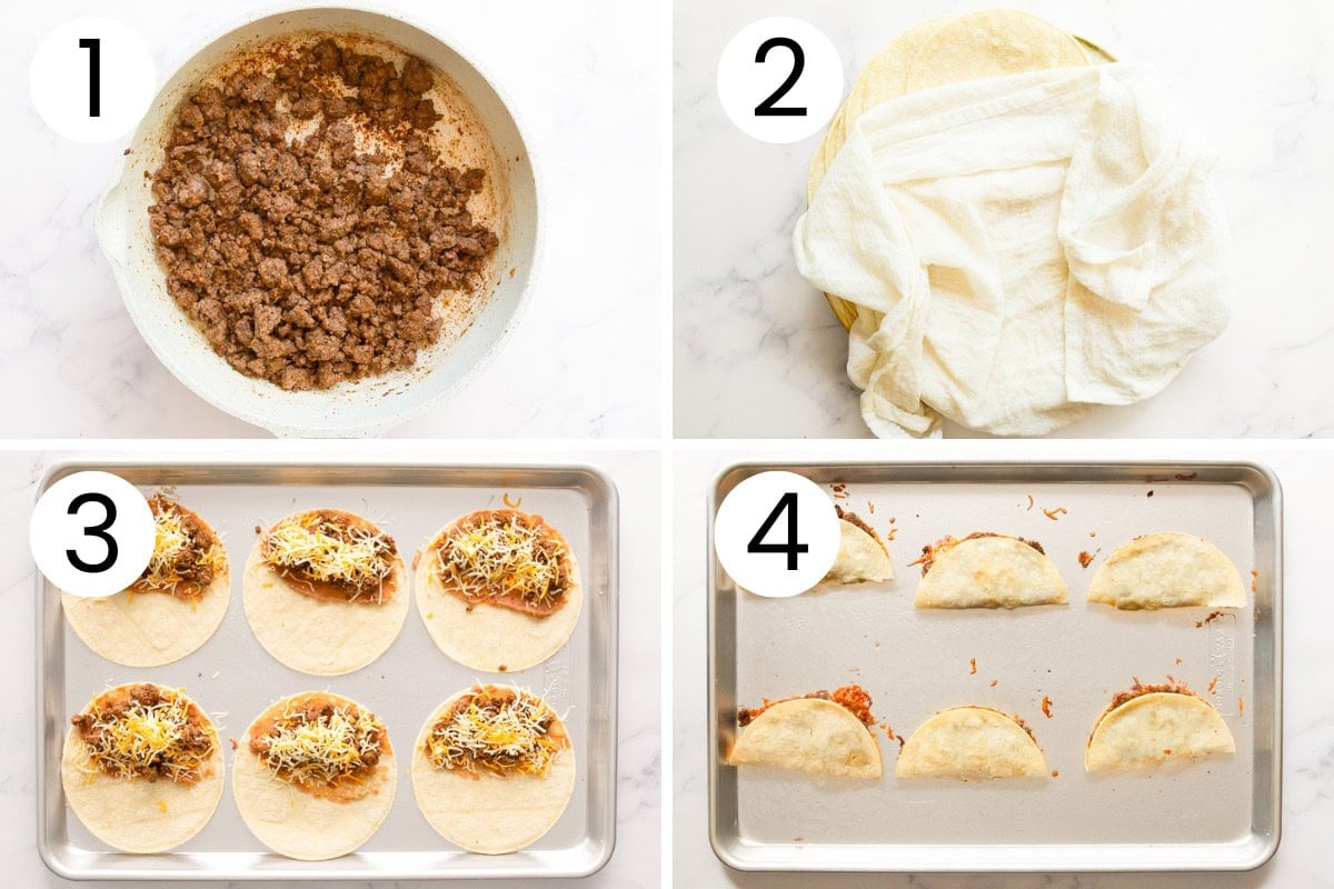 Step by step process how to bake tacos.
