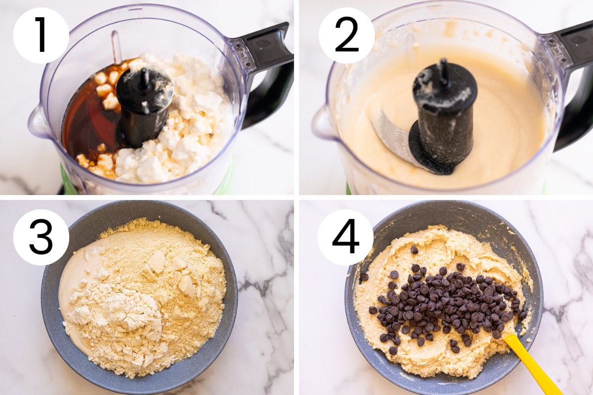 Step by step process how to make cottage cheese cookie dough in a food processor.