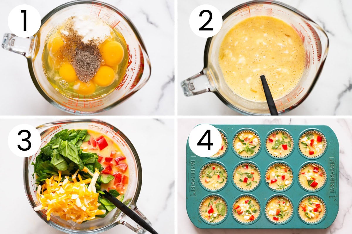 Step by step process how to make egg muffins with cottage cheese.