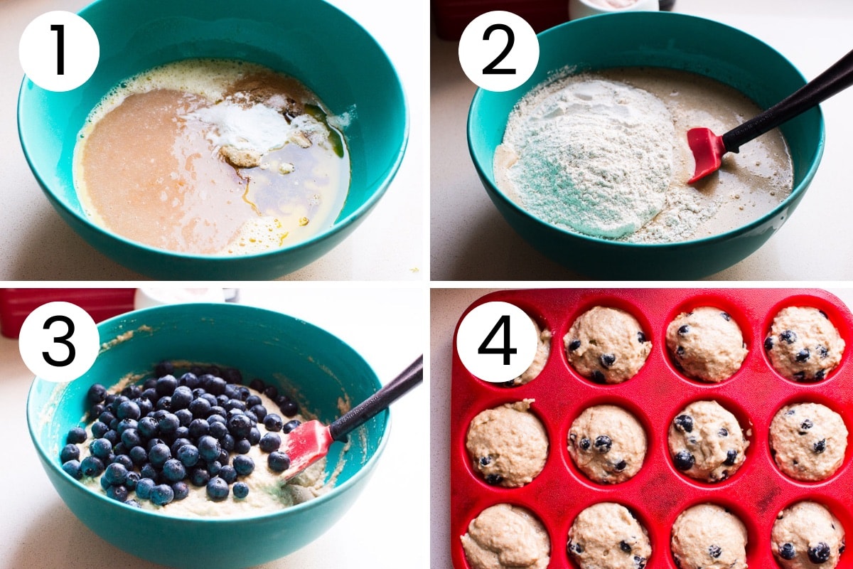 Step by step process how to make healthy blueberry muffins.