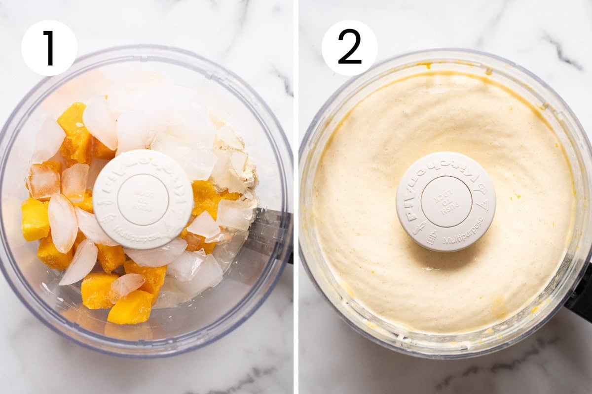 Step by step process how to make protein fluff in a food processor.