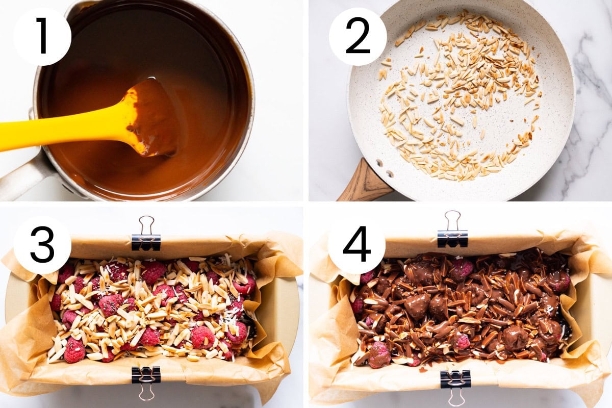 Step by step process how to make chocolate berry bars.