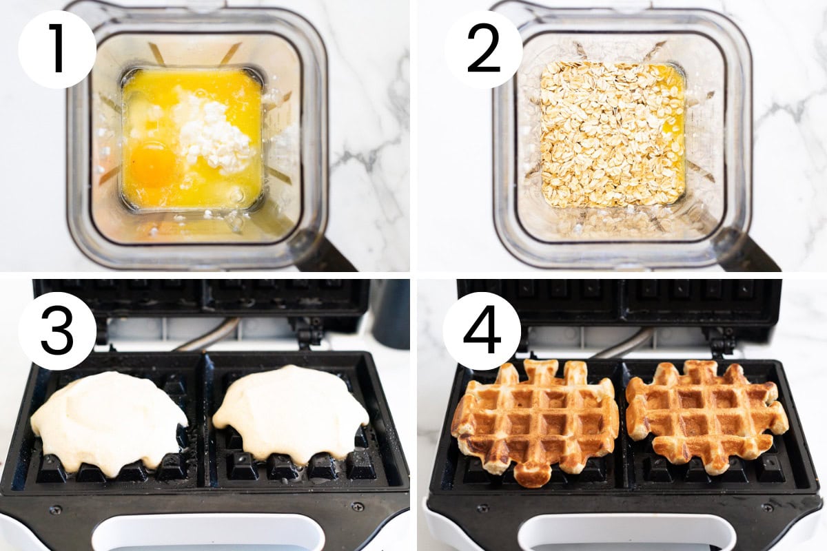 Step by step how to make cottage cheese waffles in a blender and on waffle maker.