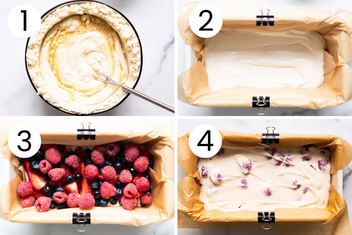 Step by step process how to make frozen yogurt bars with protein.