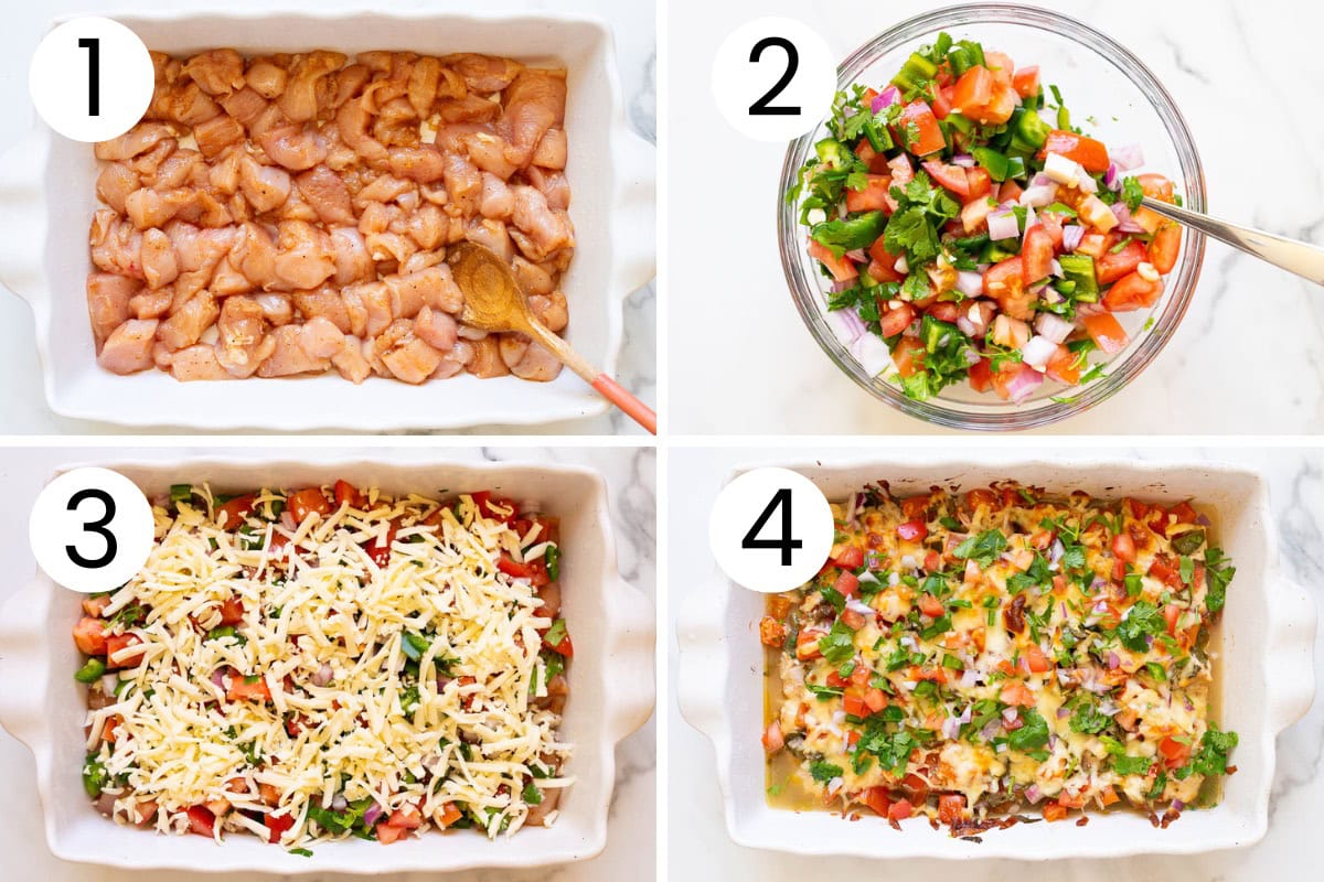 Step by step process how to make chicken bake with fresh salsa.