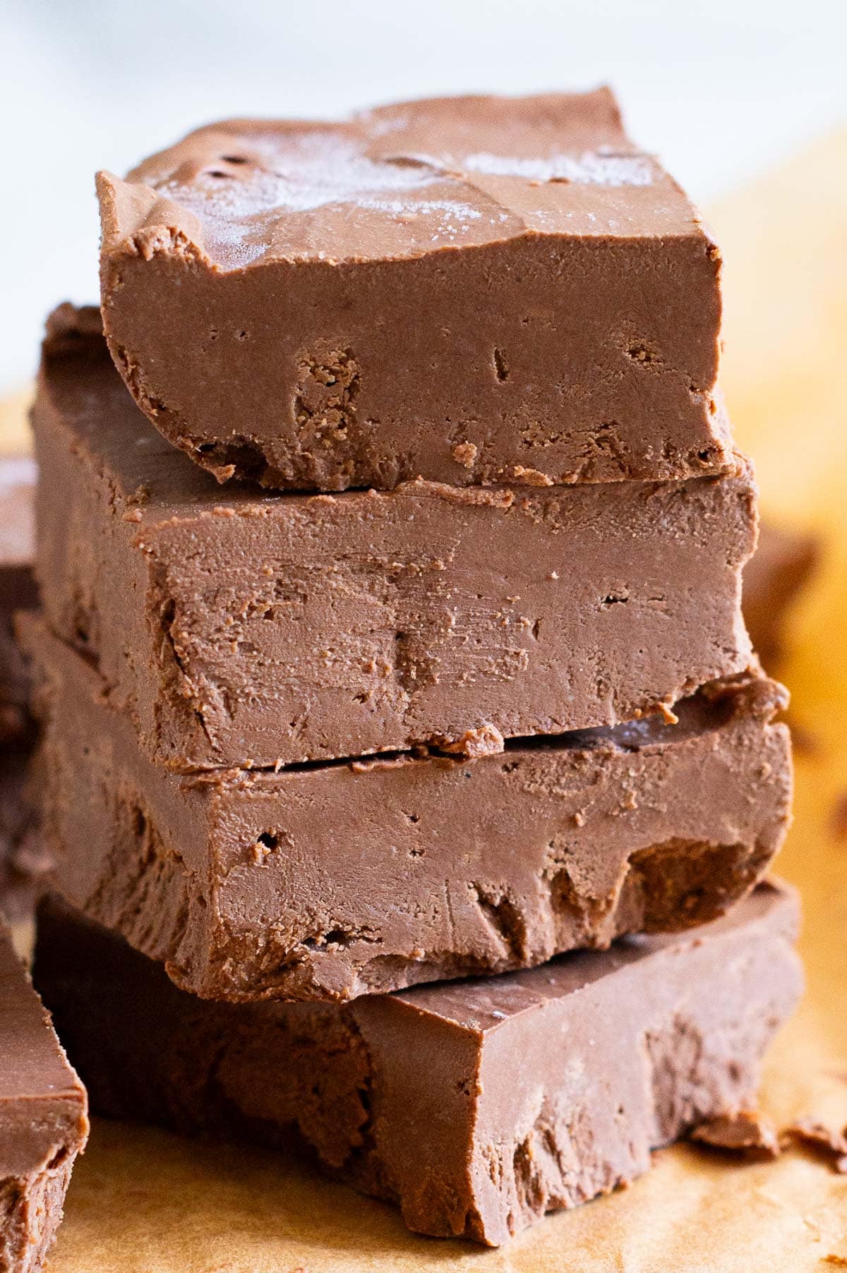 Close up of a stack of fudge.