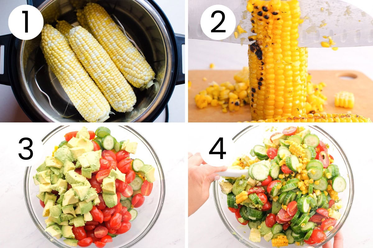 Step by step process how to make avocado corn salad.