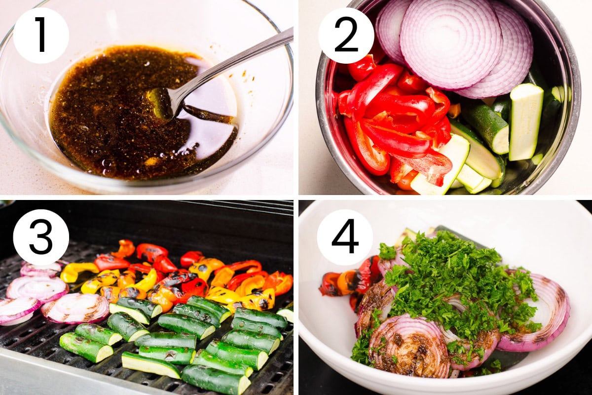 Step  process how to make grilled vegetables with balsamic marinade.