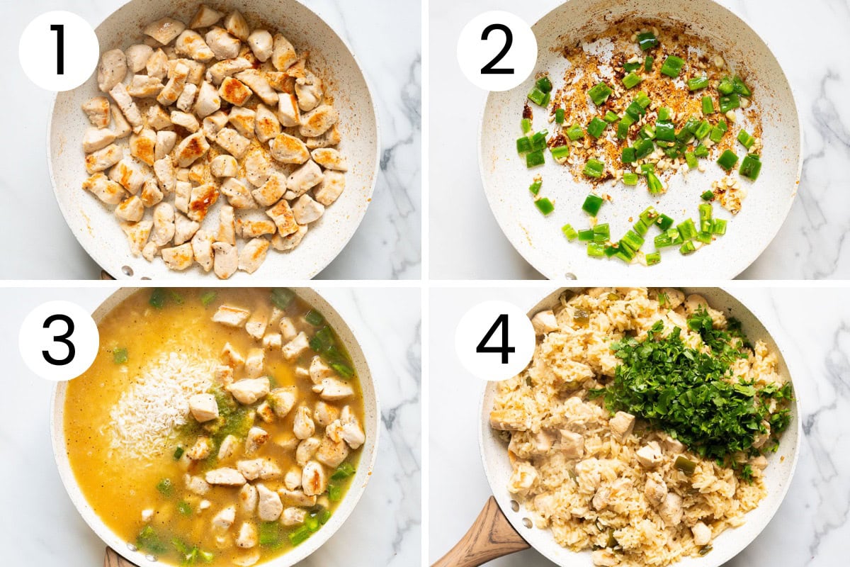 Step by step process how to make cilantro lime chicken skillet.