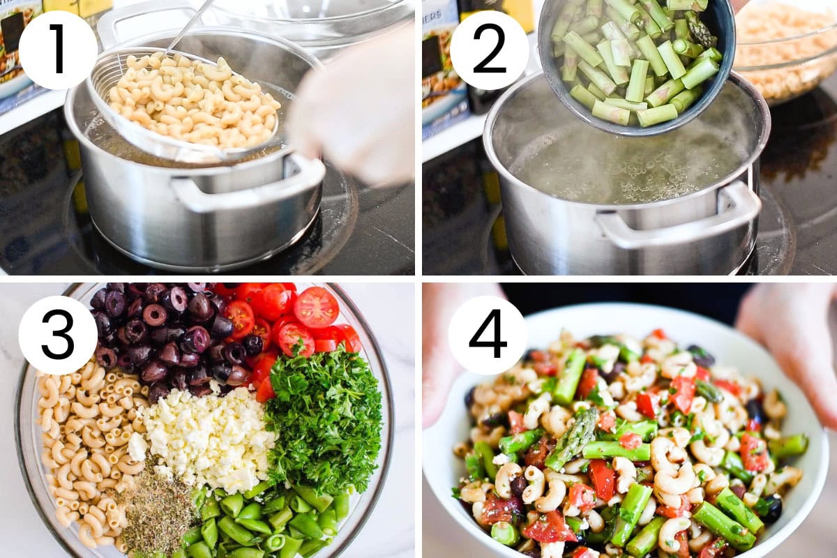 Step by step process how to make healthy pasta salad.