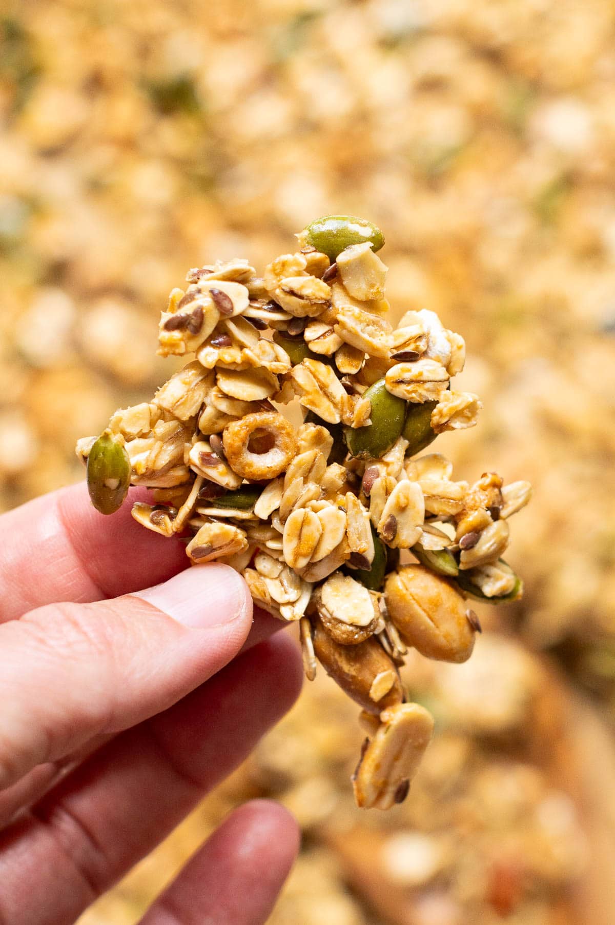 Person holding a  of granola.