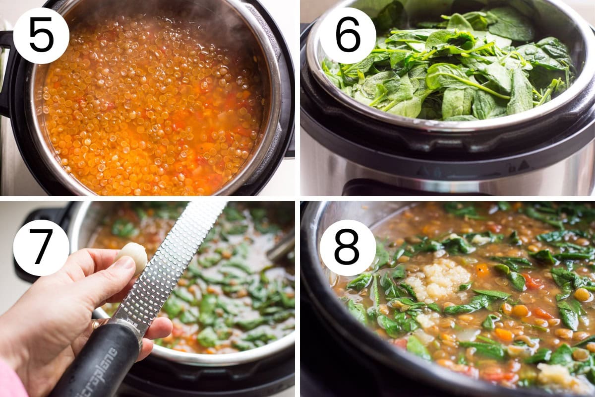 Step by step process how to finish cooking lentil soup in Instant Pot.