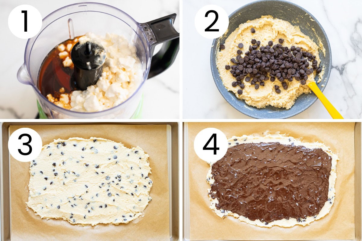 Step-by-step process how to make cookie dough bark.