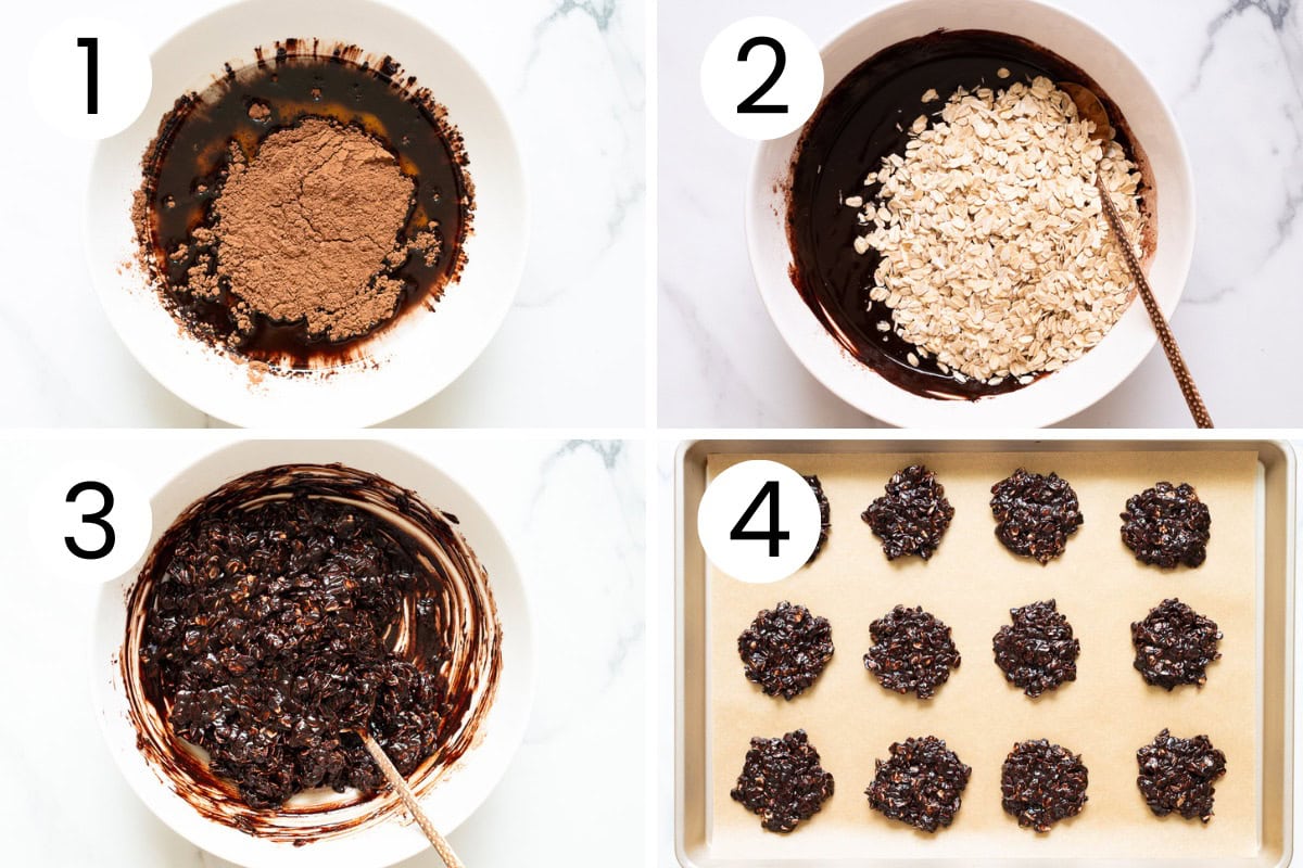 Step by step process how to make healthy no bake cookies.