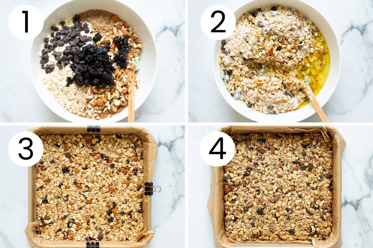 Step by step process how to make protein granola bars.